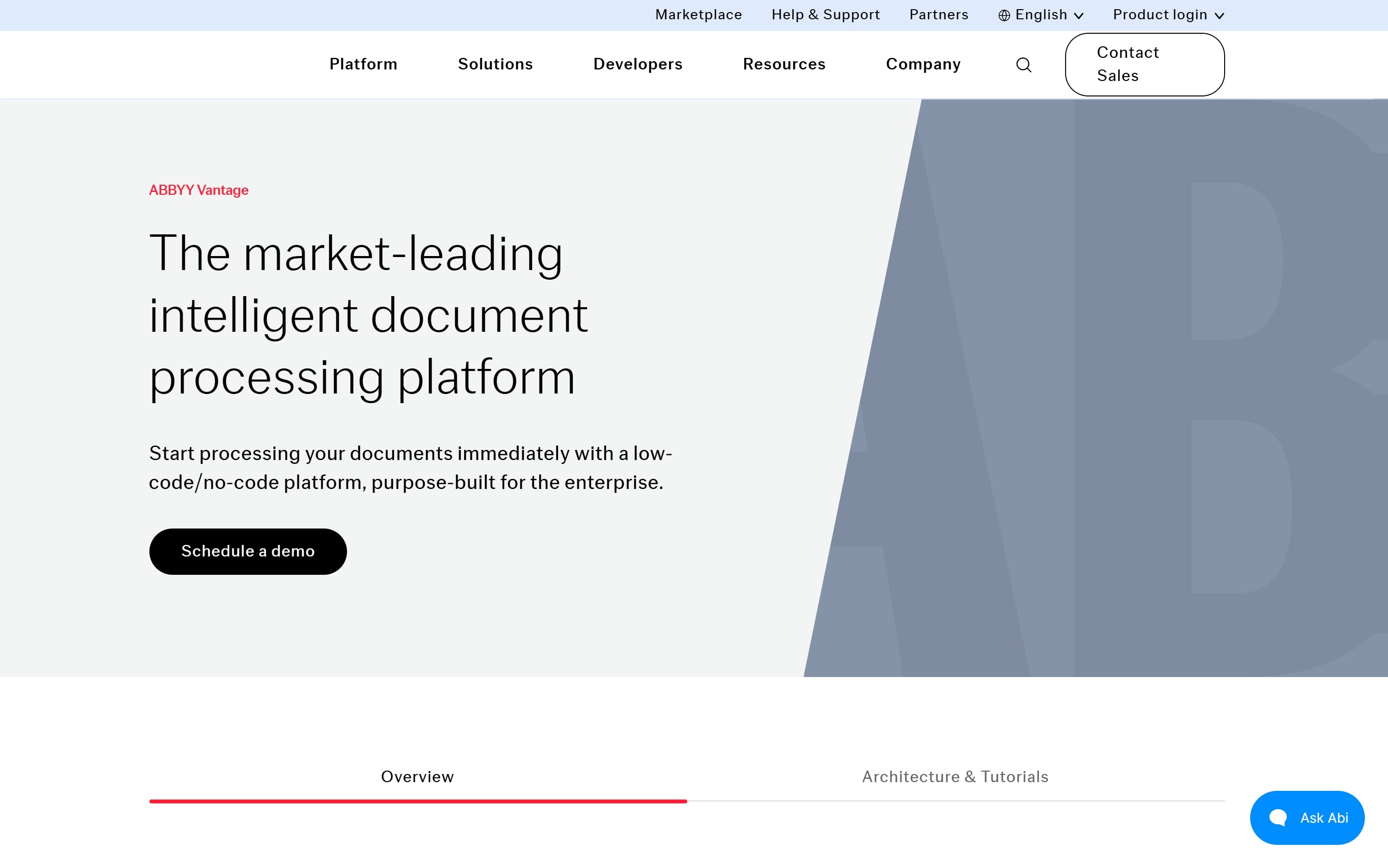 ABBYY Vantage web page