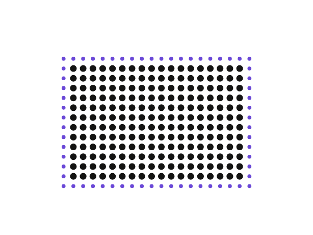 Dot-matrix illustration of a complete data grid framed by a purple validation border