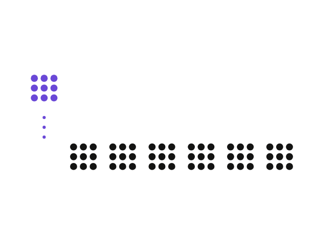 Dot-matrix illustration of a purple eligibility check connected to a row of test orders