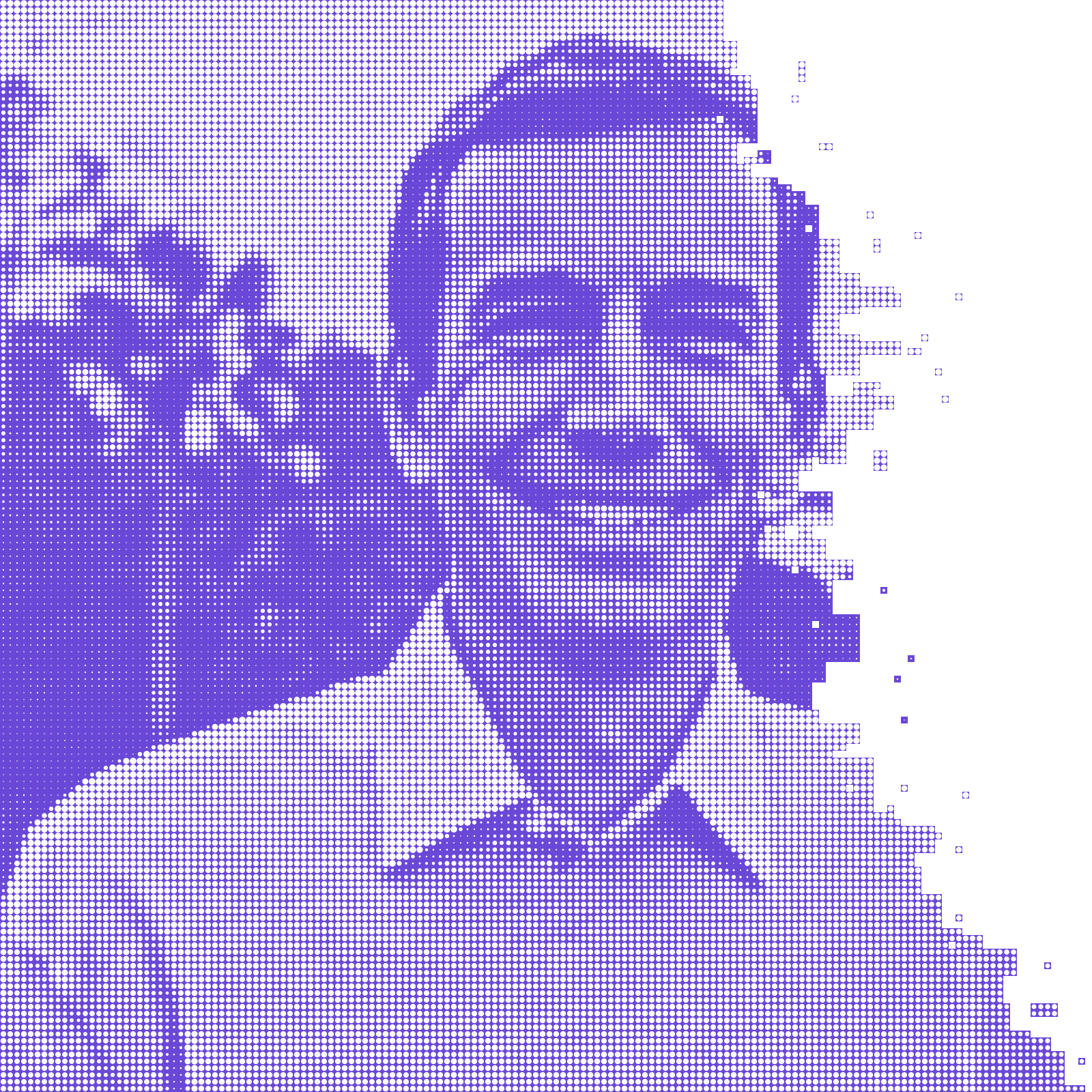 Purple dot-matrix portrait of Dan Nodes, Chief Operating Officer of Vanta Diagnostics