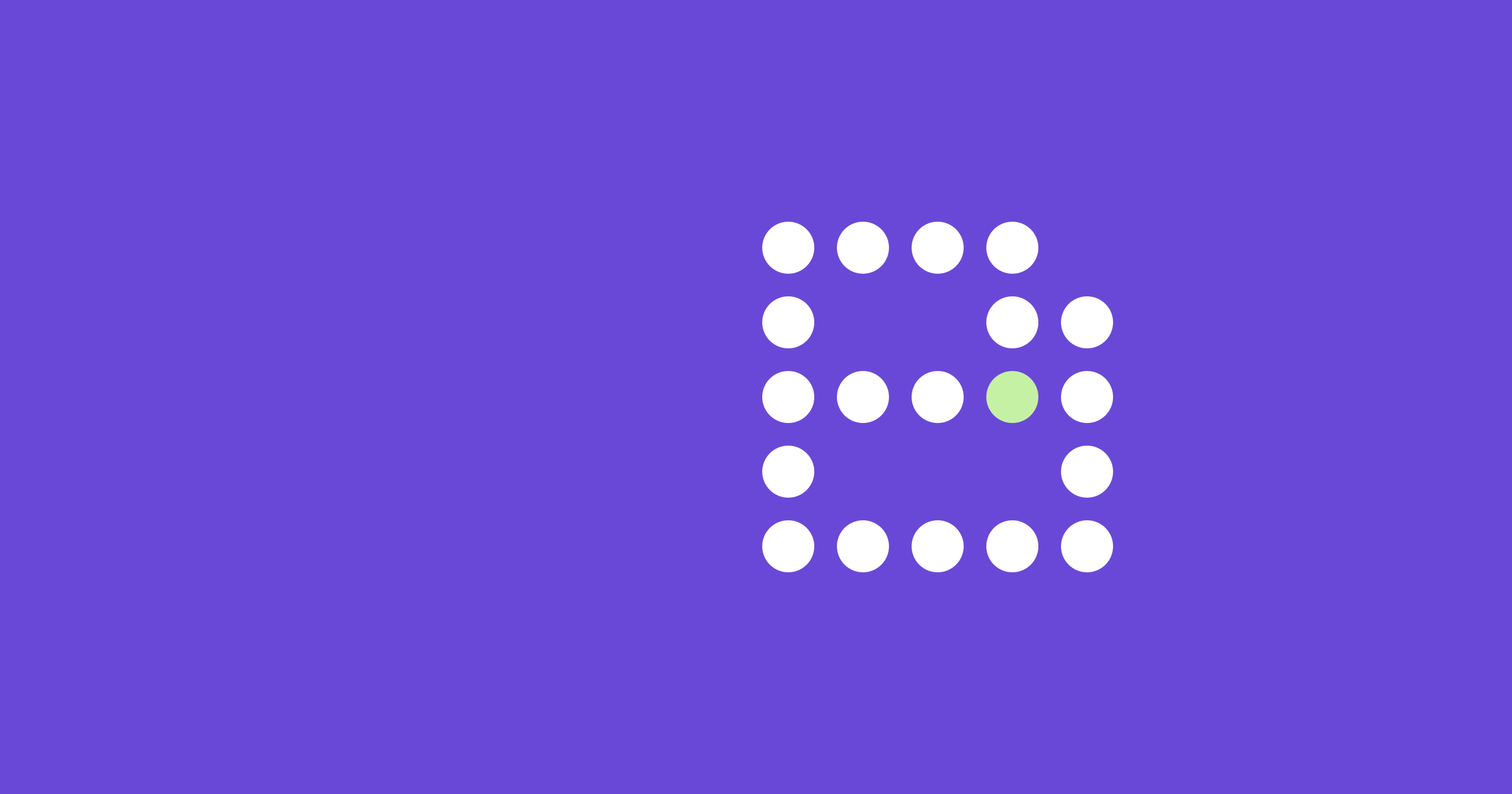 White dot-matrix stacked document with a lime green accent dot on purple