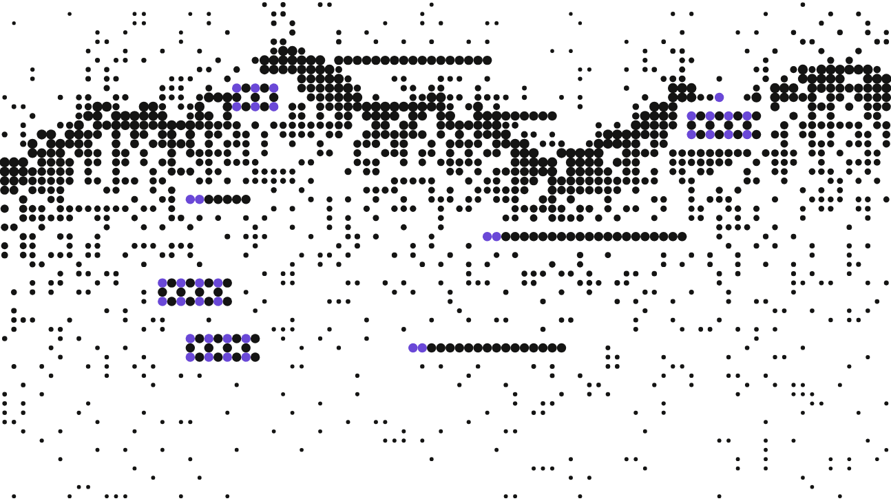 Dot-matrix illustration of scattered unstructured data with key fields highlighted in purple and pulled out as structured lines