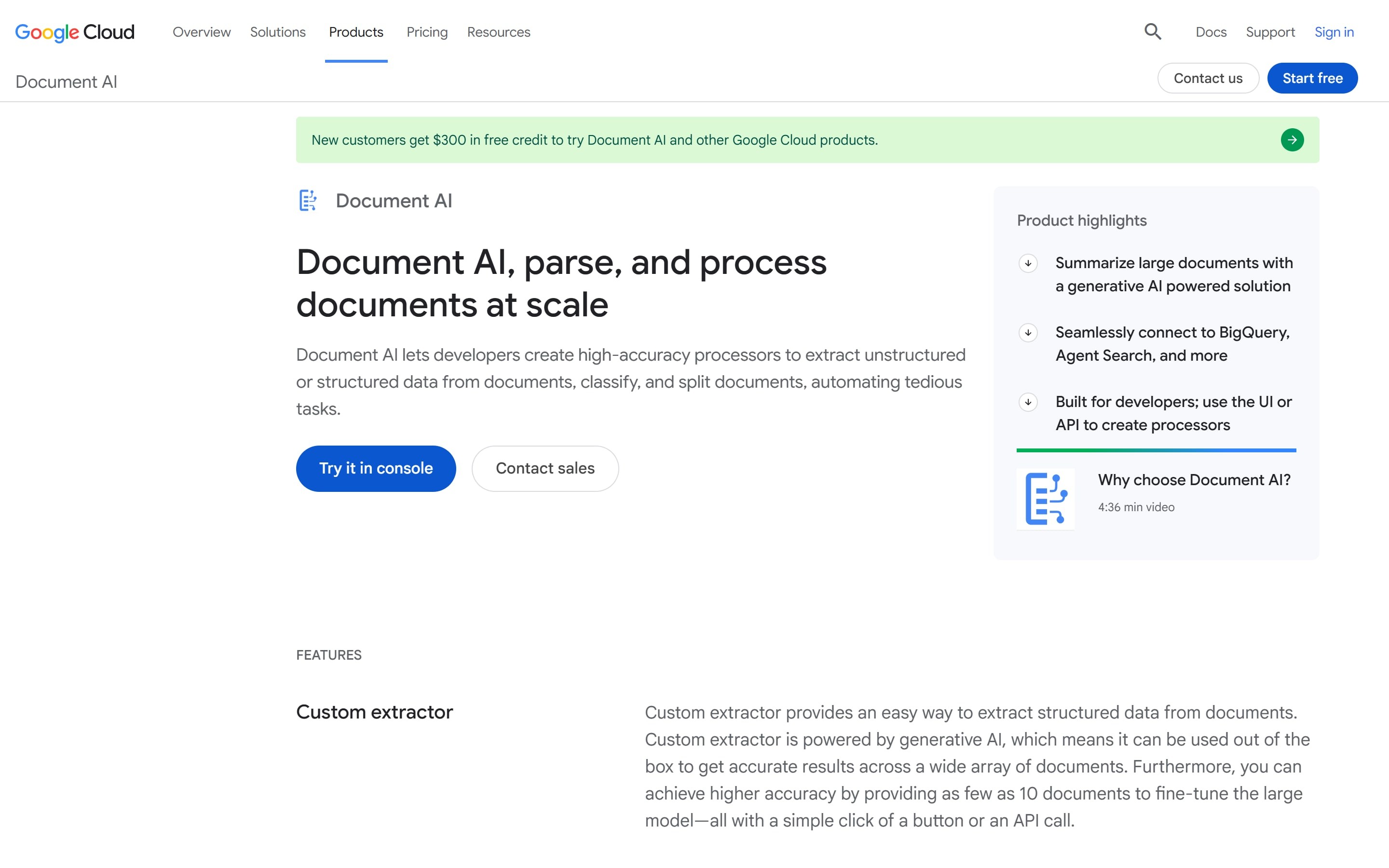 Google Cloud Document AI web page