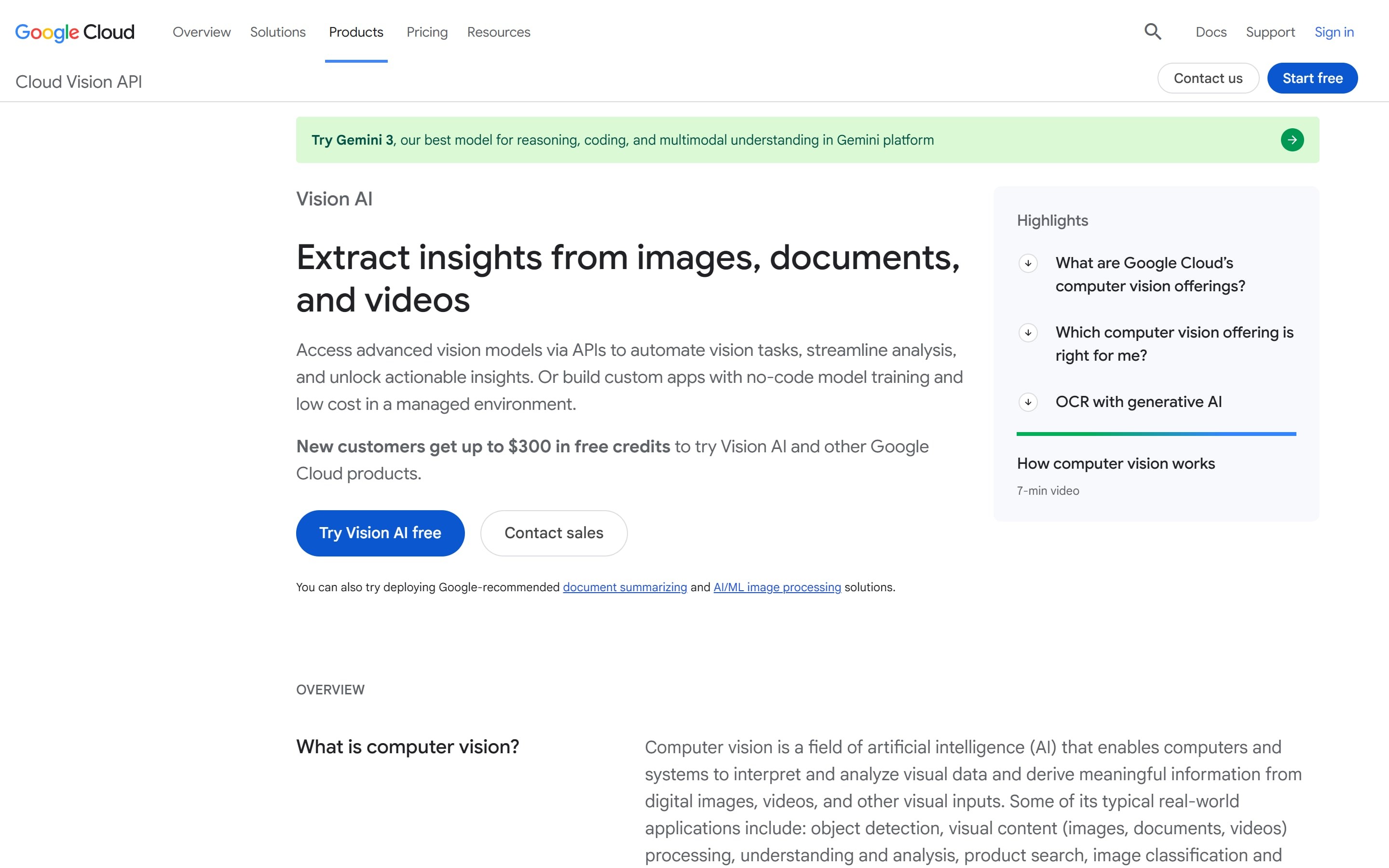 Google Cloud Vision web page
