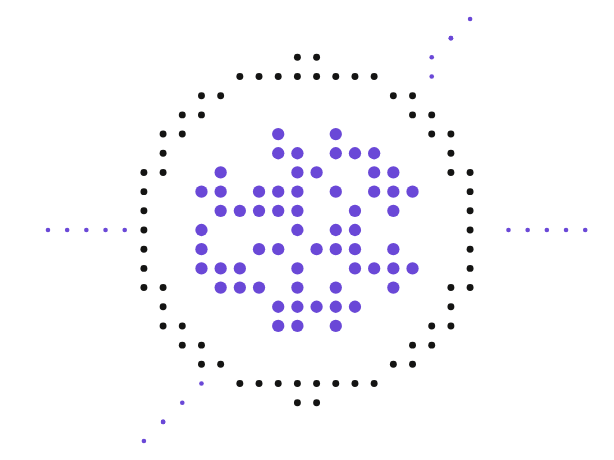 Dot-matrix illustration of data held inside a private, secure boundary