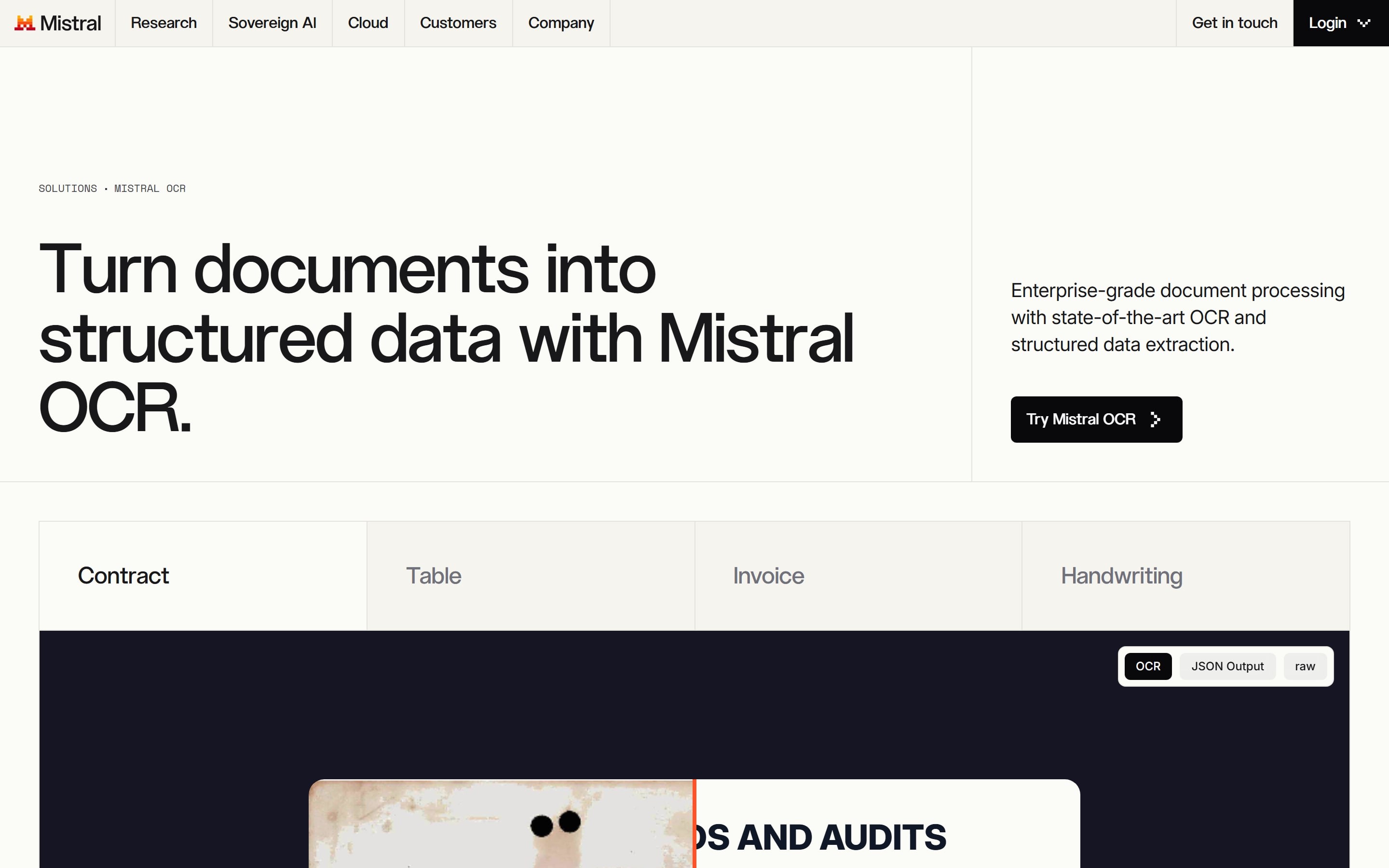 Mistral OCR web page