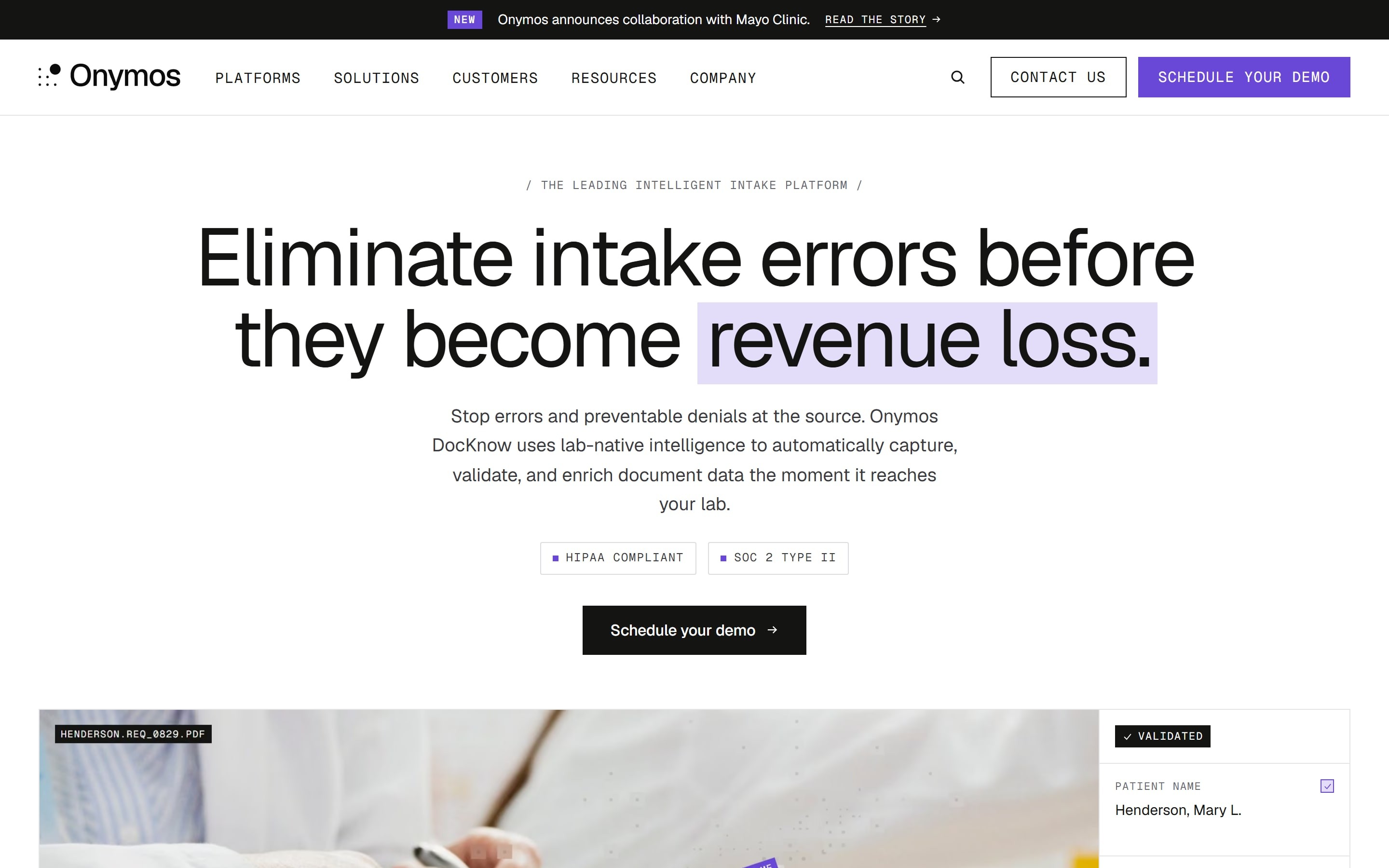 Onymos website home page