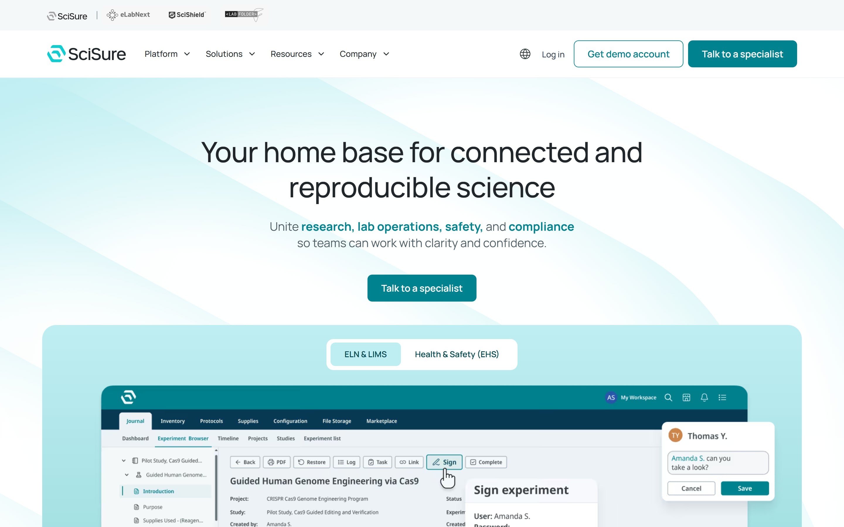 SciSure website home page