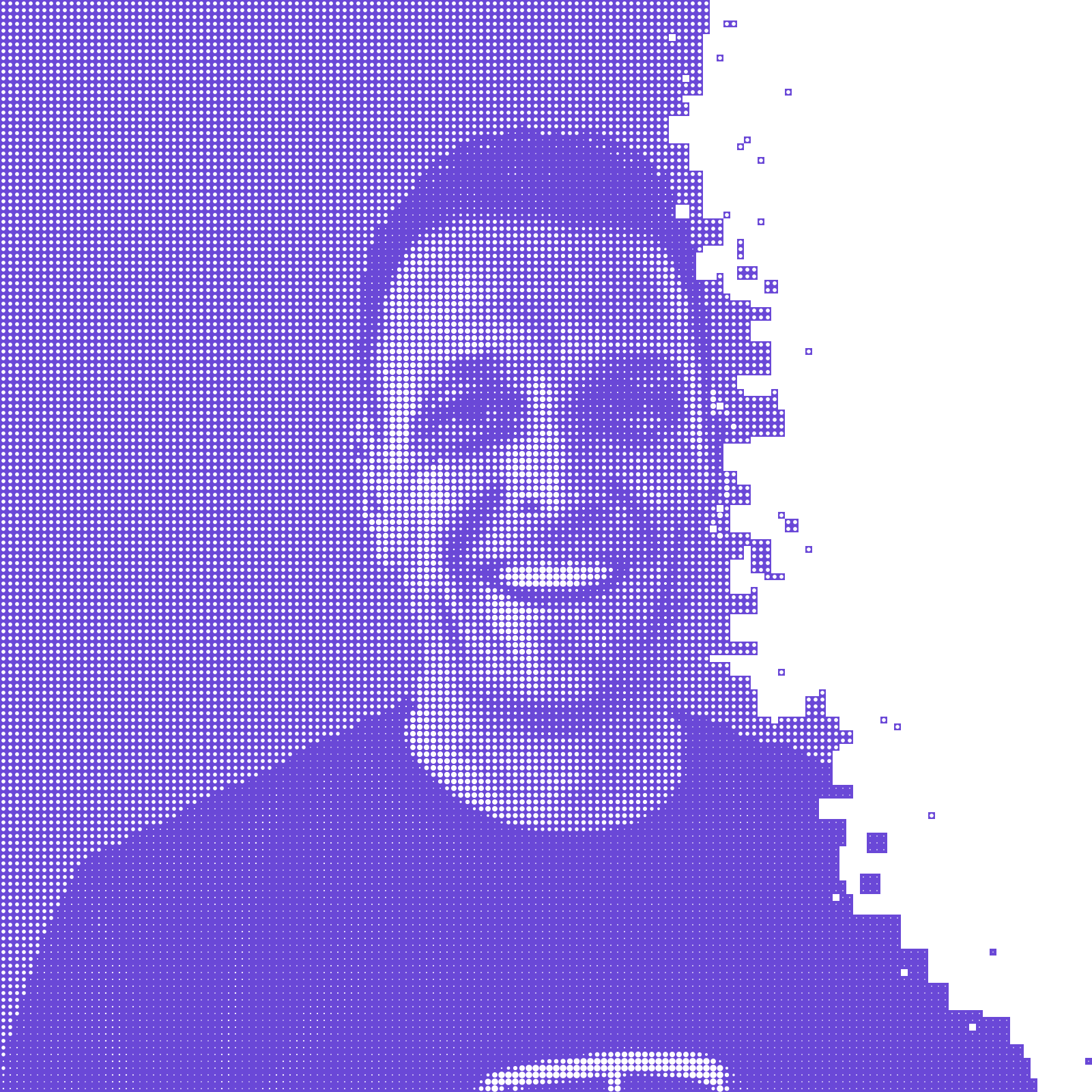 Purple dot-matrix portrait of Stephen Fairclough, Chief Technology Officer of Dinamo Biotechnologies