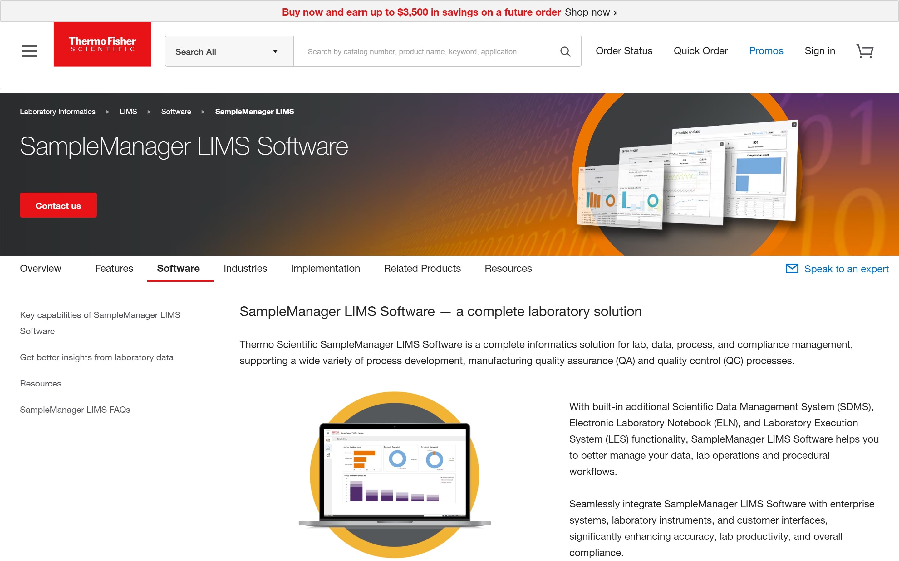 Thermo Scientific SampleManager LIMS web page