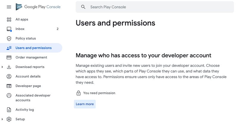 Users and permissions page